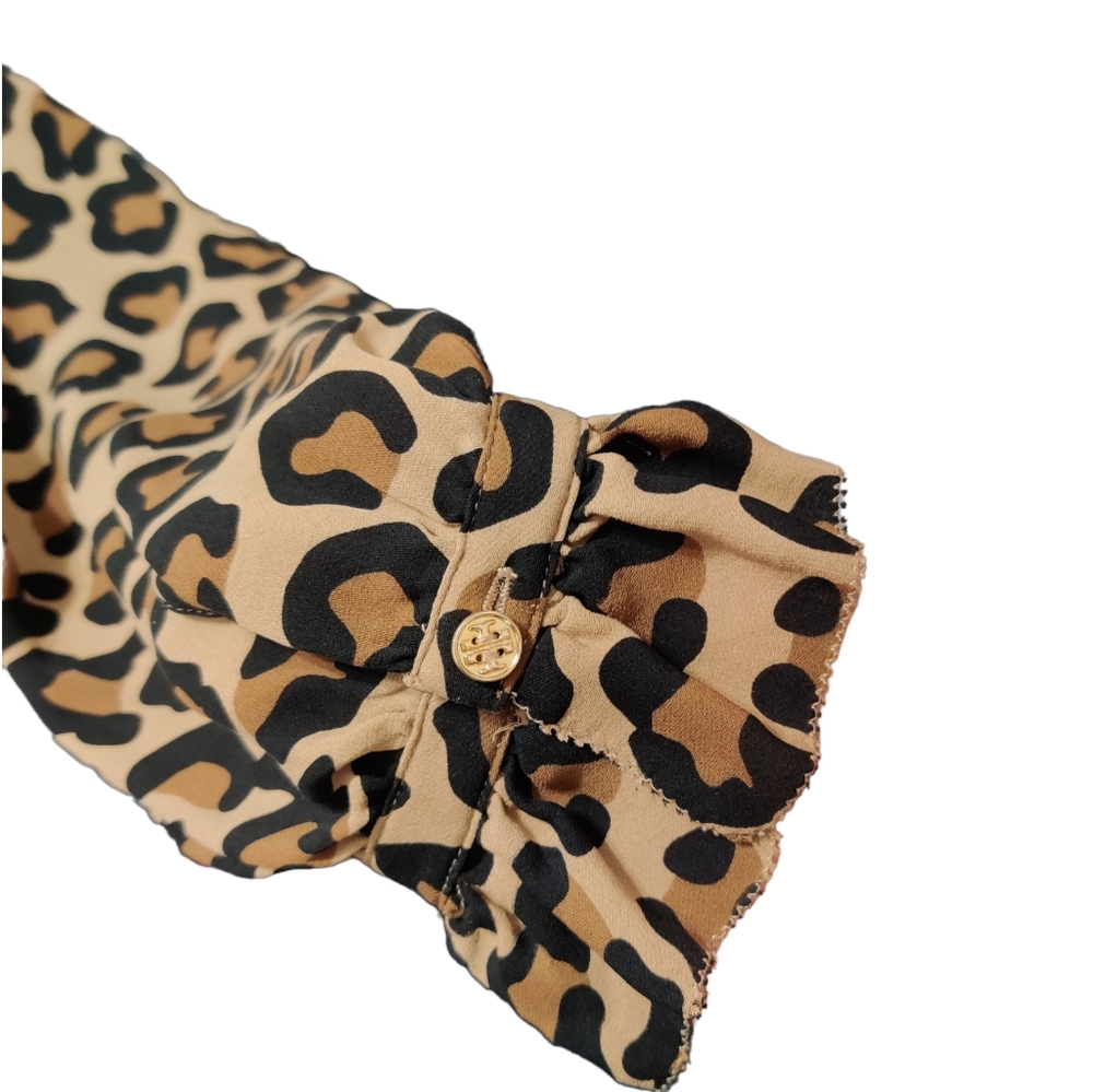 Tory Burch Leopard 100% Silk Ruffle Long Sleeve Blouse NWOT sz 6 - Picture 8 of 14
